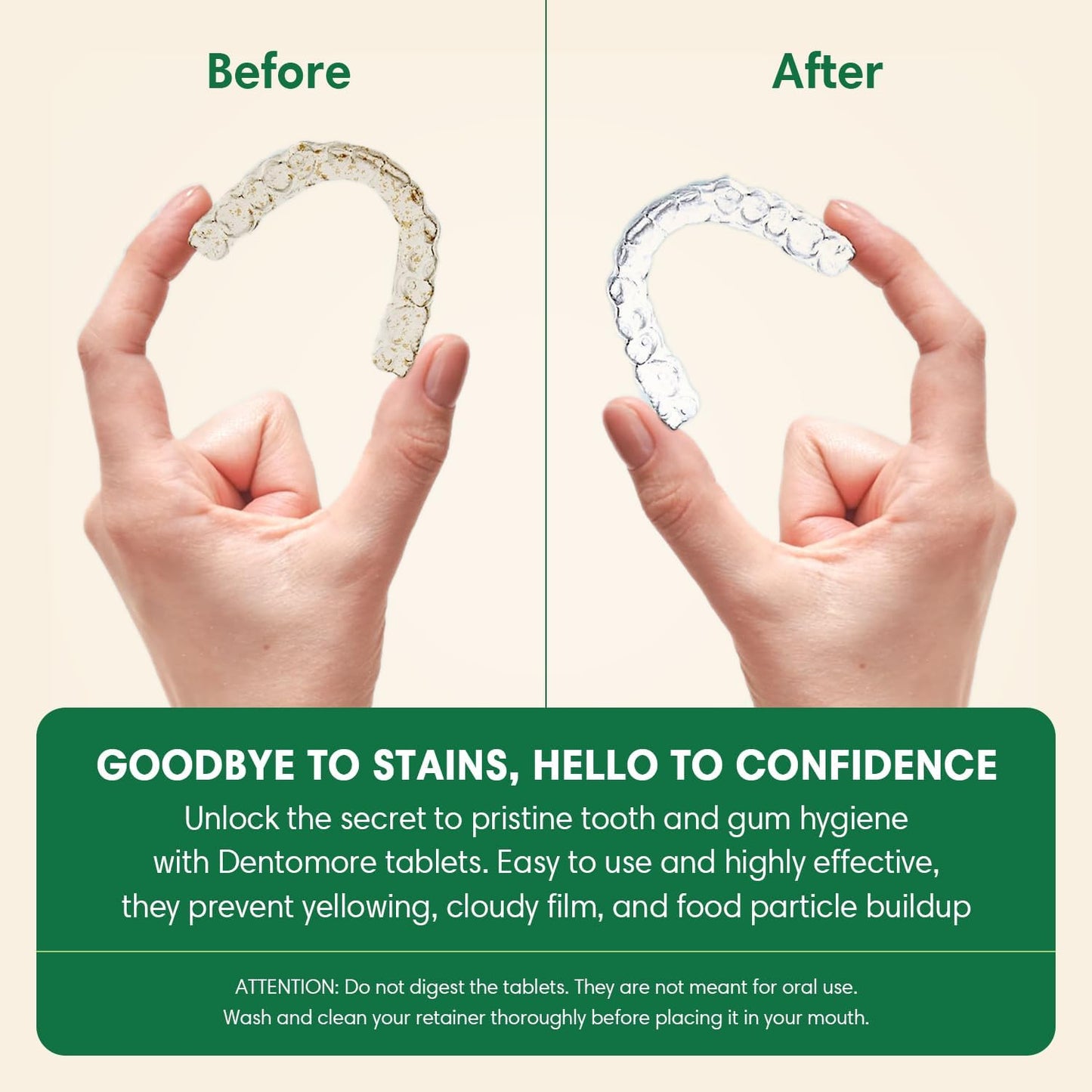 Retainer Cleaning Tablets - 4 Months supply - 120 tabs- Bonus Special Toothbrush included